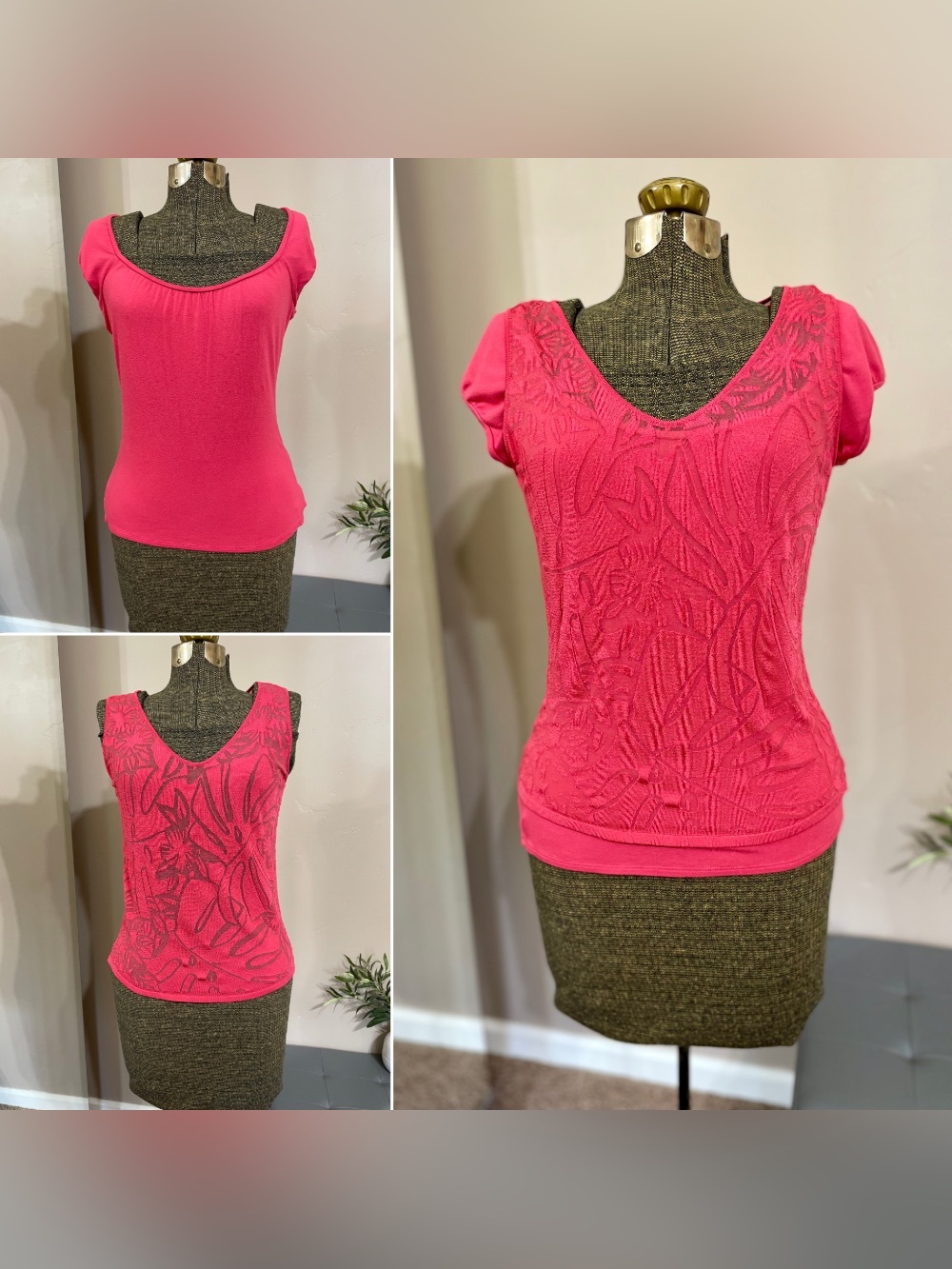 Vintage Y2K Armani Collezioni Pink Sheer Floral Burnout Layered Top 2 Piece Set